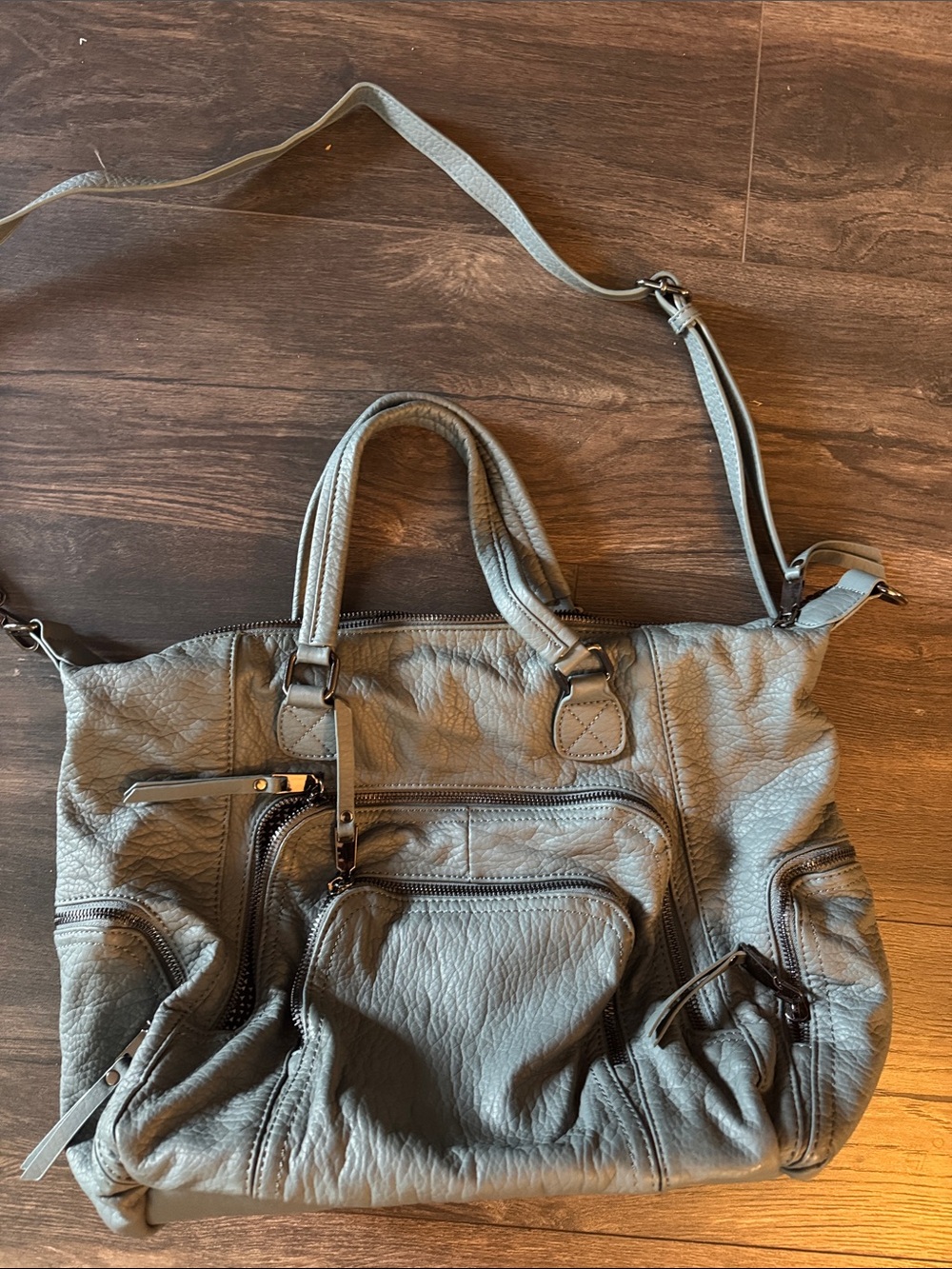 Soft Pebbled Leather Tote Bag in Light Gray - Women